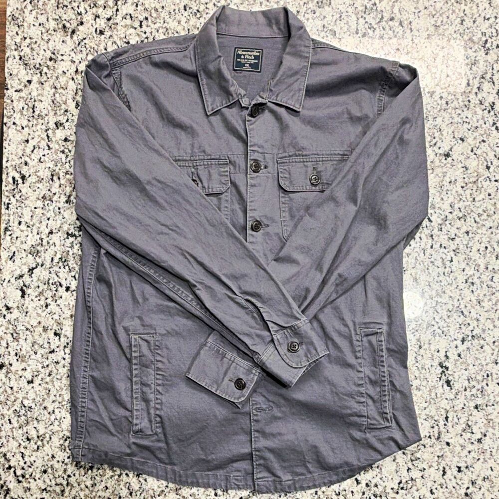 Abercrombie Fitch Gray Cotton Military Field Jacket Mens Size 2XL XXL Pockets